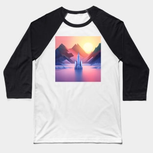 Sunset Serenade: 1920s Skyscrapers on Frozen Waters Baseball T-Shirt